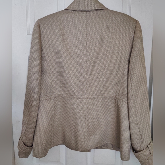 Tahari Arthur Levine Tan Double Breasted Blazer Size 14 - Picture 2 of 8